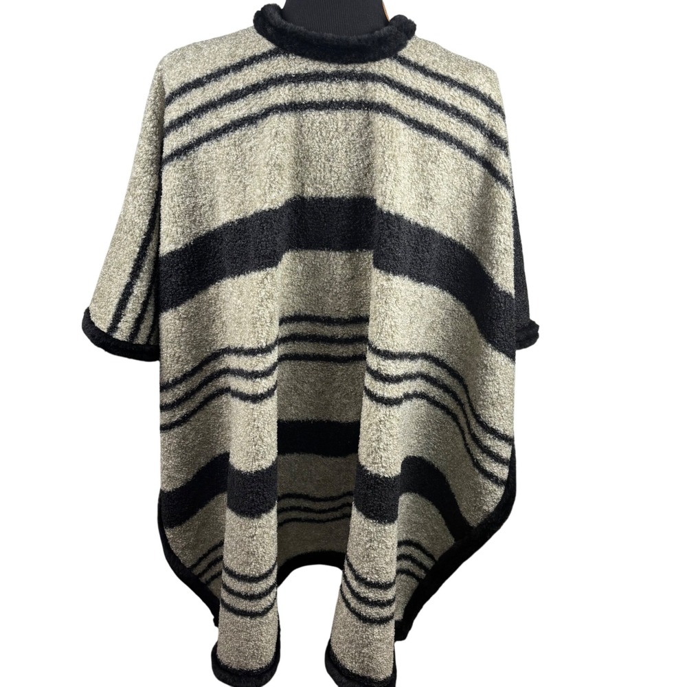 Rachel Roy Cape Poncho OS Luxe Boho Wrap Shawl Neutral Cozy Black Hygge NWT - Picture 5 of 10
